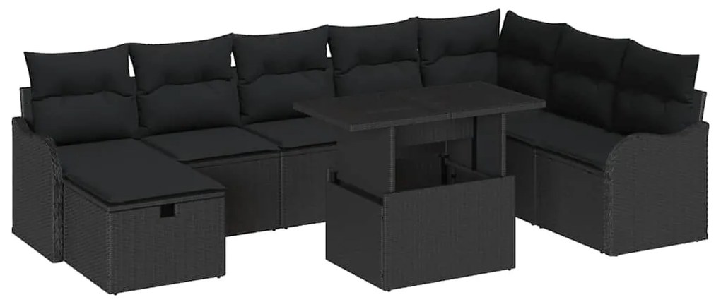vidaXL Σετ Καναπέ Κήπου με μαξιλάρι 9 pcs Μαύρο Πολυ ράταν