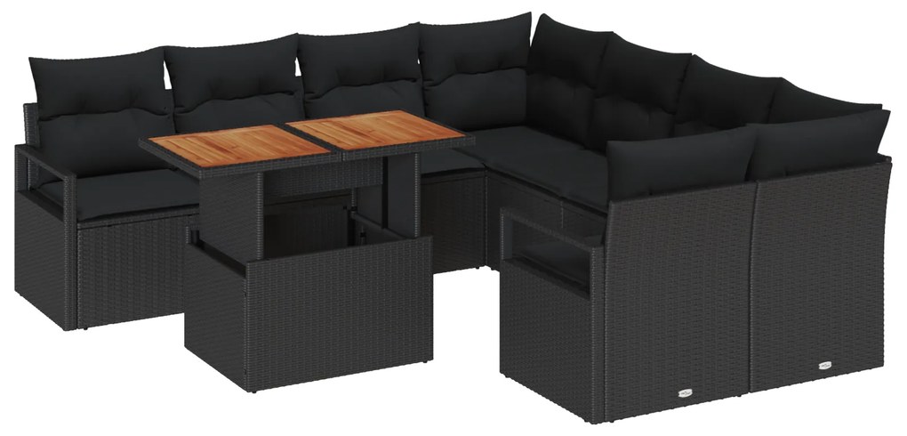 vidaXL Σετ Σαλονιού Κήπου με μαξιλάρι 9 pcs Μαύρο Τυπικό Ρατάν