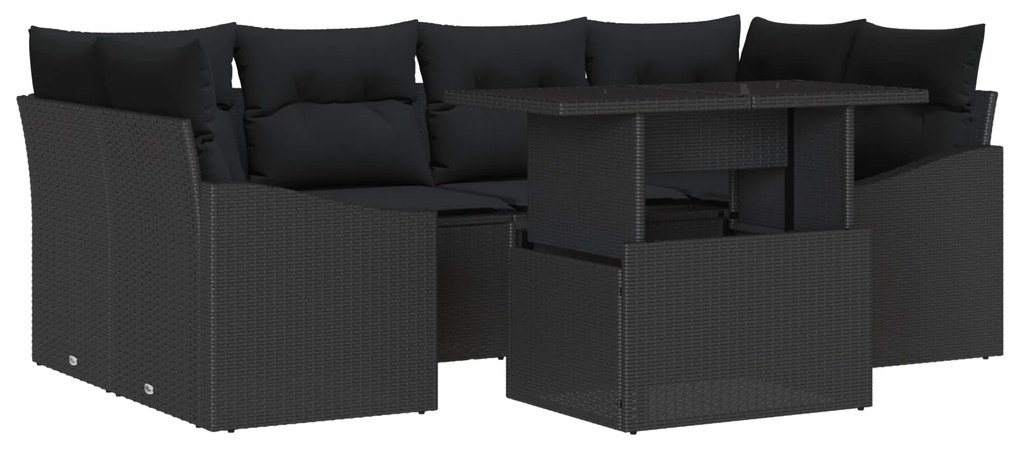 vidaXL 7 Τεμαχίων Σετ Καναπέ Κήπου με Μαξιλάρια Μαύρο Πολυ Ρατάν