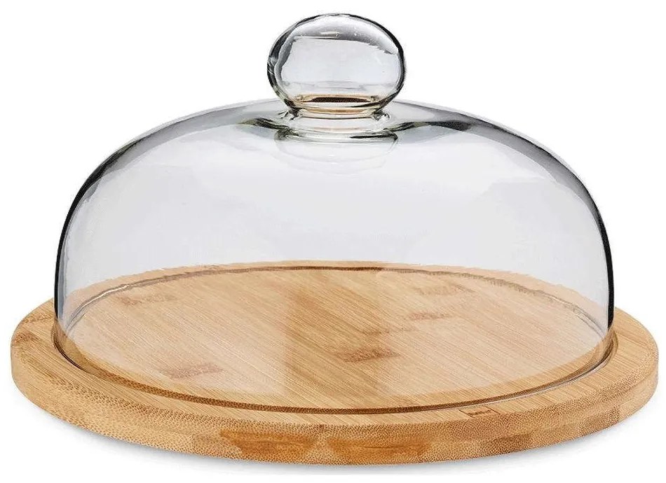 Πλατώ Σερβιρίσματος Με Καπάκι Jonna 12517 Φ24x15,5cm Natural-Clear Kela Ξύλο,Γυαλί