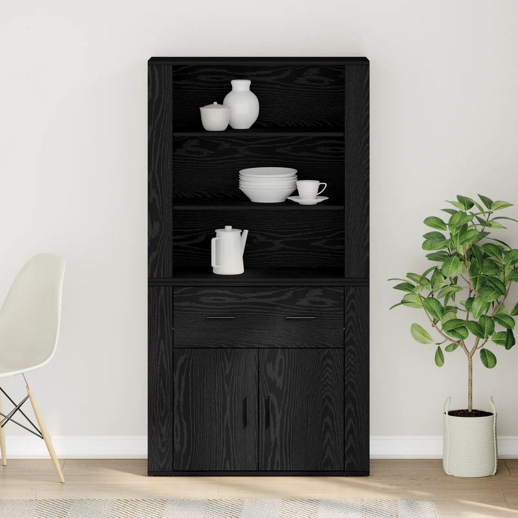 vidaXL Μπουφές Μαύρη δρυς 80 x 33 x 150 εκ Επεξεργασμένο ξύλο