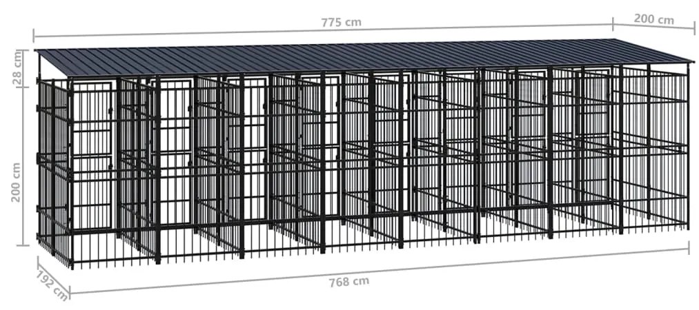 Κλουβί Σκύλου Εξωτερικού Χώρου με Οροφή 14,75 μ² από Ατσάλι - Μαύρο