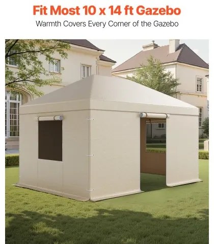 VEVOR Winter Gazebo Cover Fits 3.08 x 4.39 m Hardtop Gazebos, All-Weather Gazebo Cover with Sidewalls &amp; Windows, High-Density PE Material, Enclosed Storage Shelter Covers, Gazebos not Included