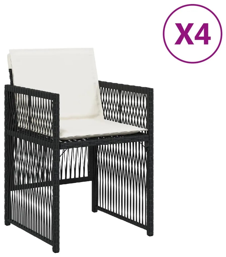 vidaXL Καρέκλες Κήπου 4 τεμ. Μαύρες από Συνθετικό Ρατάν με Μαξιλάρια
