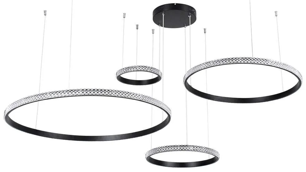 Φωτιστικό Οροφής Diamond Tetra 61148 Led 150W Φ25+40+60+80cm Black GloboStar Αλουμίνιο