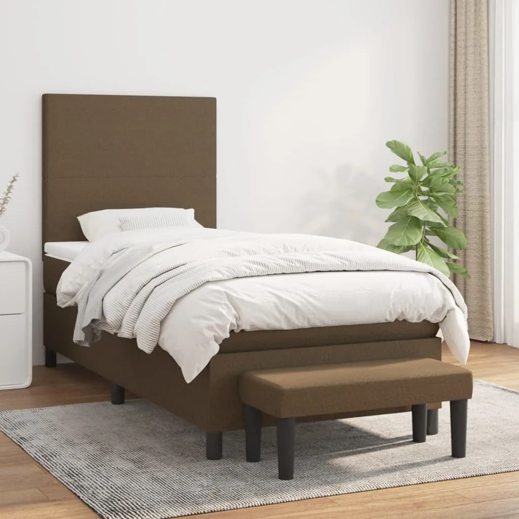 Κρεβάτι Boxspring με Στρώμα Σκούρο Καφέ 80x200 εκ. Υφασμάτινο