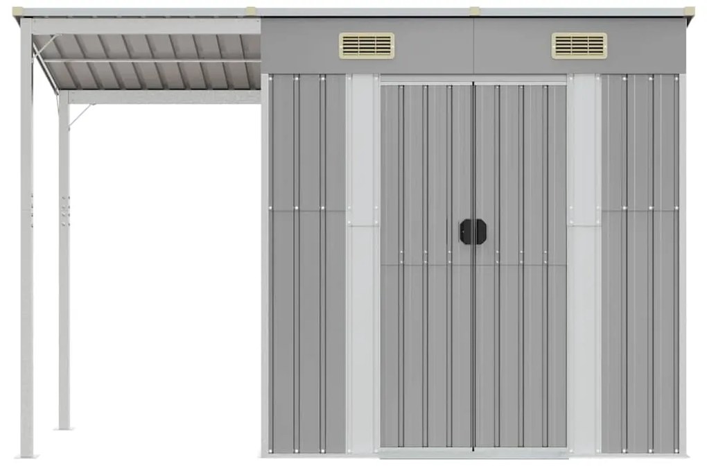 vidaXL Αποθήκη Κήπου Εκτεταμένη Οροφή Αν. Γκρι 277x110,5x181 εκ Ατσάλι