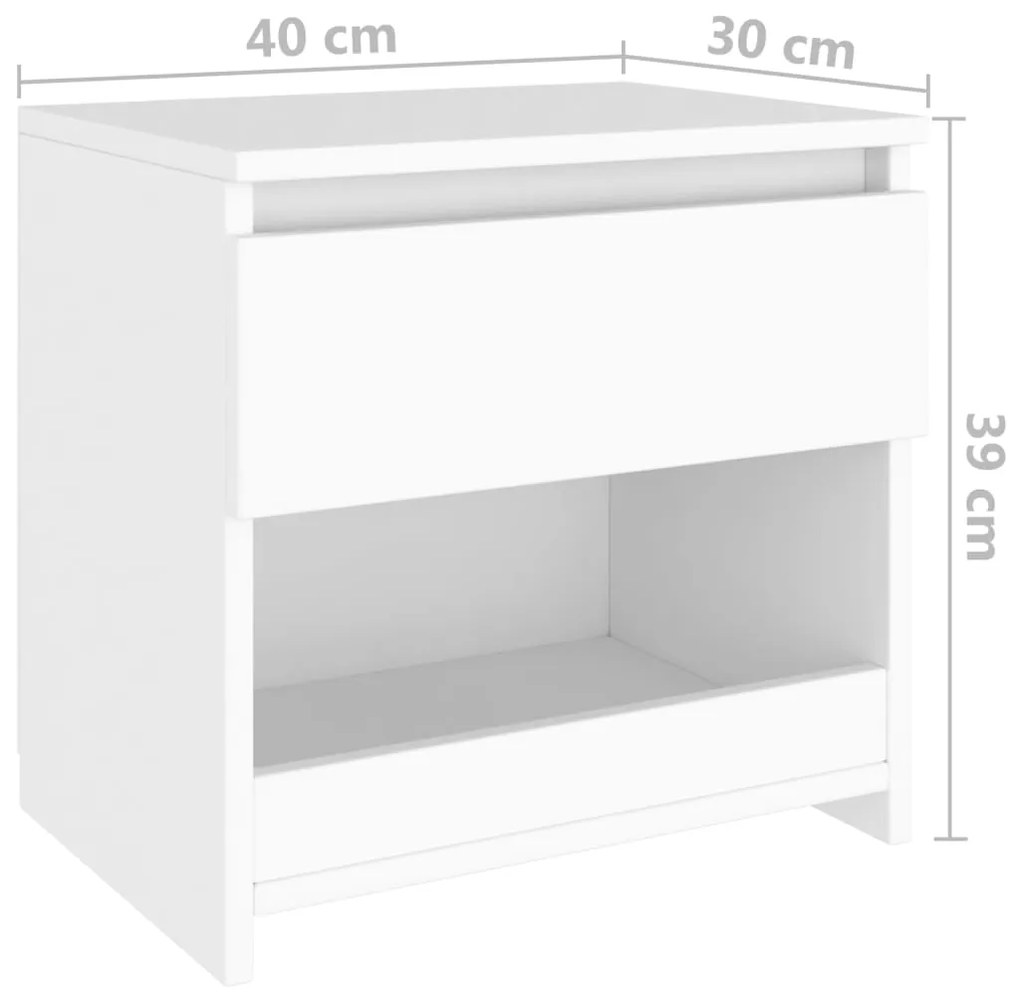 Κομοδίνα 2 τεμ. Λευκά 40 x 30 x 39 εκ. από Επεξ. Ξύλο 803444
