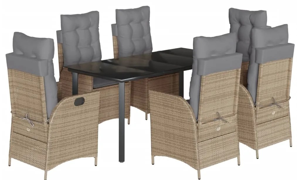 vidaXL Σετ Τραπεζαρίας Κήπου 7 τεμ. Μπεζ Συνθετικό Ρατάν με Μαξιλάρια