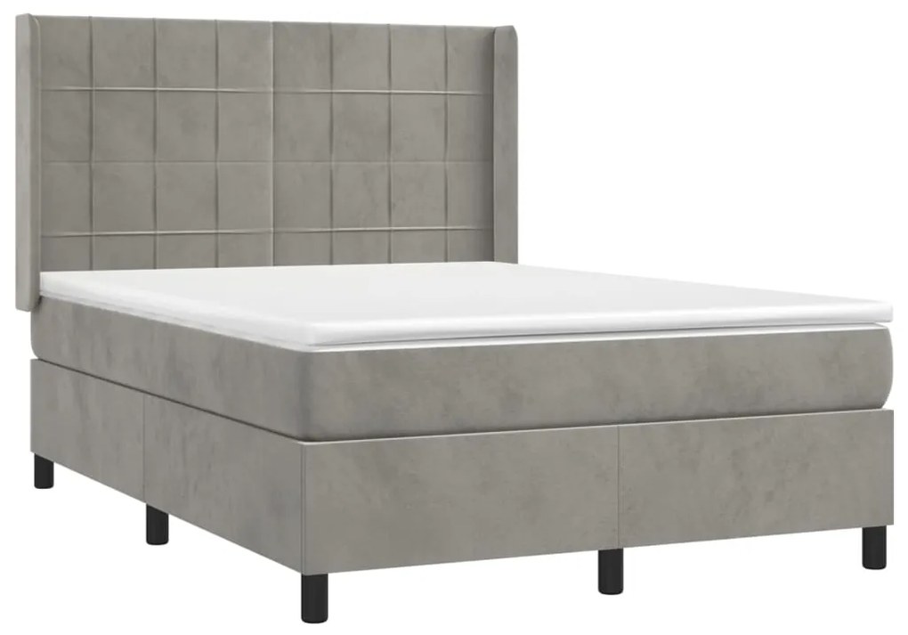 vidaXL Κρεβάτι Boxspring με Στρώμα Ανοιχτό Γκρι 140x190 εκ. Βελούδινο