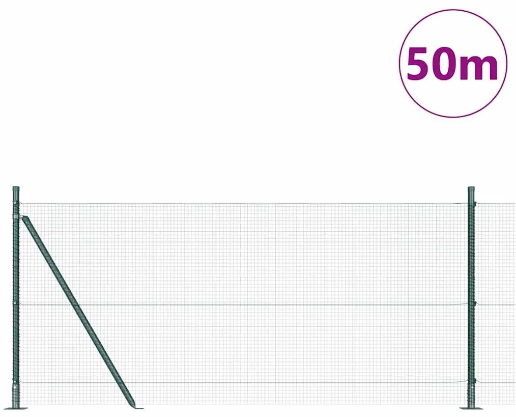 vidaXL Φράχτης με Στήλες. Πράσινο 1 x 50 m Ατσάλι