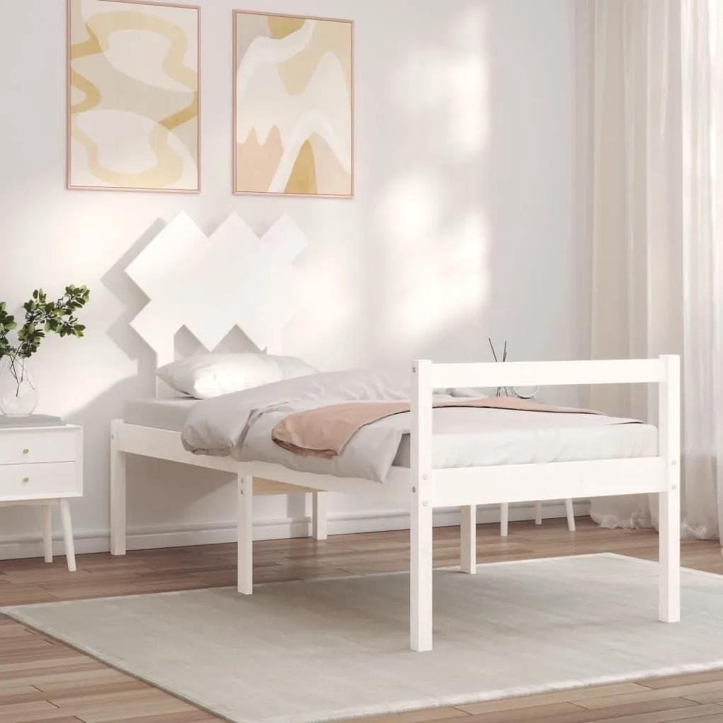 Κρεβάτι Ηλικιωμένου με Κεφαλάρι Λευκό Μασίφ Ξύλο Small Single - Λευκό