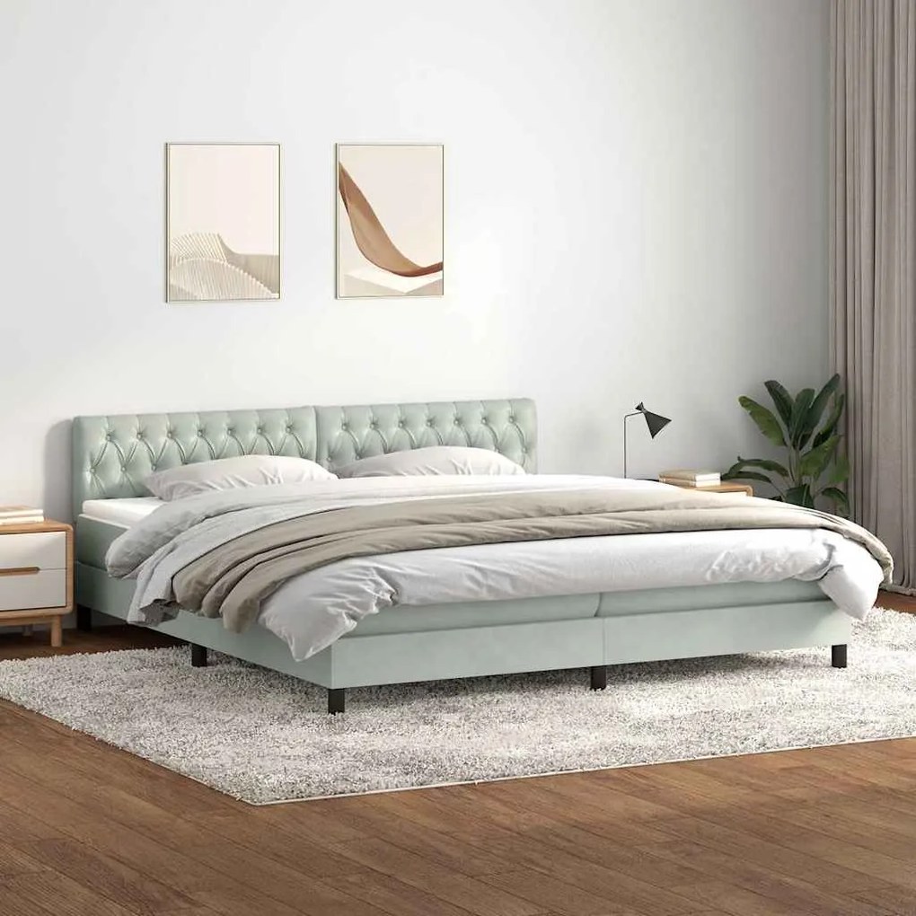 Κρεβάτι Boxspring με Στρώμα Ανοιχτό Γκρι 180x210 εκ. Βελούδινο