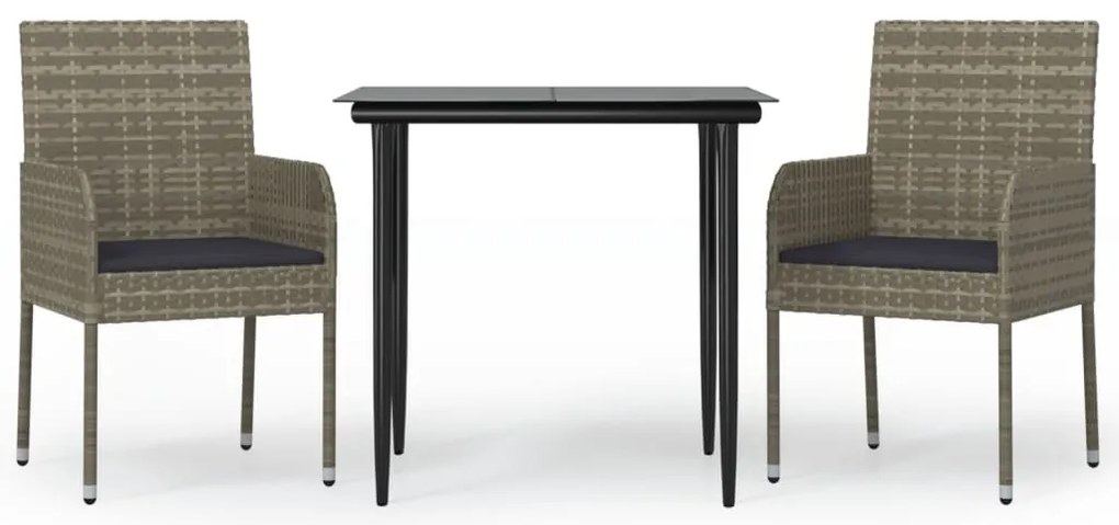 vidaXL Σετ Τραπεζαρίας Κήπου 3 τεμ. Μαύρο/Γκρι Συνθ.Ρατάν με Μαξιλάρια