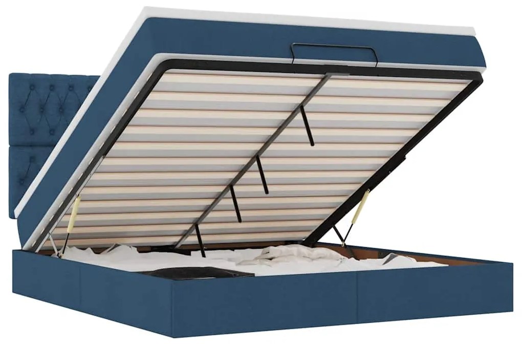 vidaXL Οθωμανικό κρεβάτι με στρώμα & LEDs Μπλε 160x200cm ύφασμα