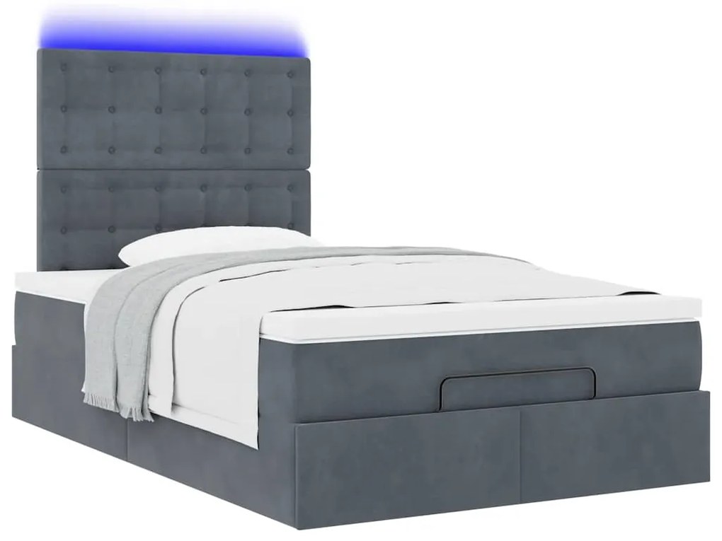 vidaXL Οθωμανικό κρεβάτι με στρώματα & LEDs Σκούρο γκρι Βελούδο