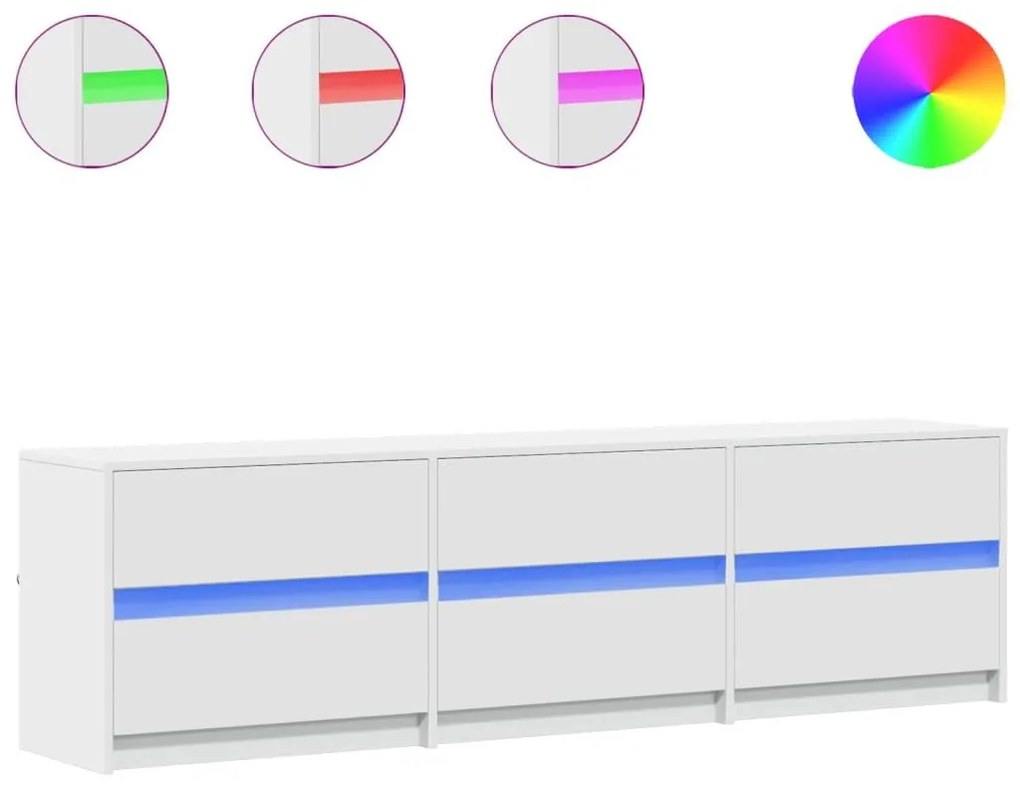 Έπιπλο Τηλεόρασης με LED Λευκό 180x34x50 εκ. από Επεξ. Ξύλο - Λευκό