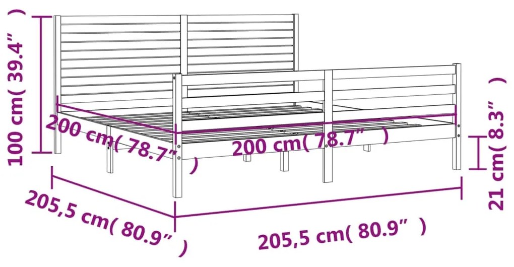 Πλαίσιο Κρεβατιού με Κεφαλάρι Λευκό 200x200 εκ. Μασίφ Ξύλο - Λευκό