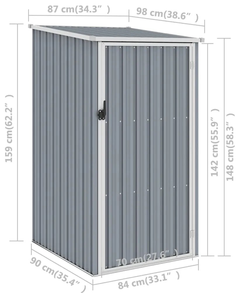 vidaXL Αποθήκη Κήπου Γκρι 87 x 98 x 159 εκ. από Γαλβανισμένο Ατσάλι