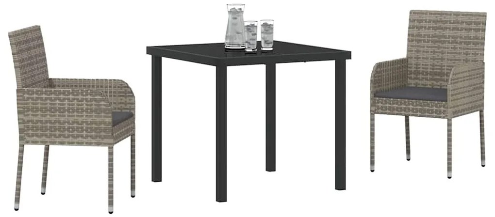 vidaXL Σέτ φαγητού για κήπο με μαξιλάρι 3 pcs Γκρι Πολυ ράταν