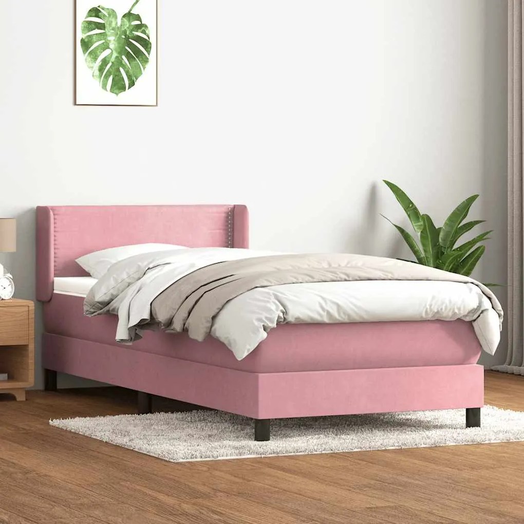 Κρεβάτι Boxspring με Στρώμα Ροζ 90x220 εκ. Βελούδινο