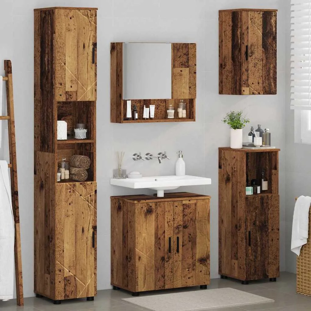 vidaXL Σετ Επίπλων Μπάνιου με πόρτα 5 pcs Παλαιό ξύλο 61 x 35 x 64 εκ.