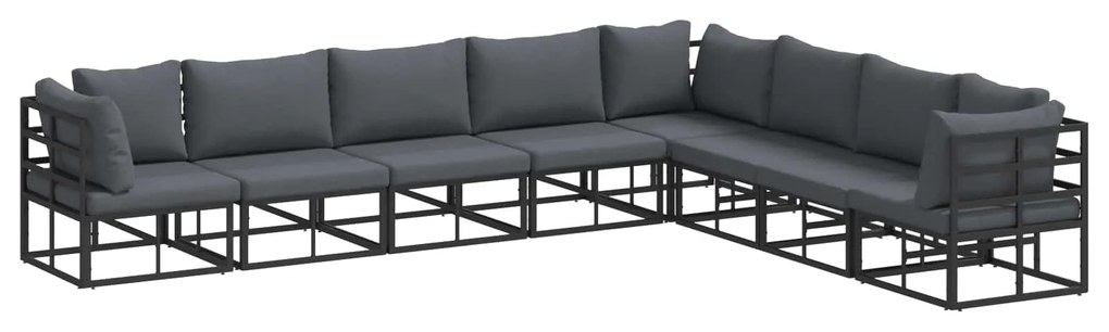 Σετ Καναπέ Κήπου με μαξιλάρι 8 pcs Μαύρο Αλουμίνιο