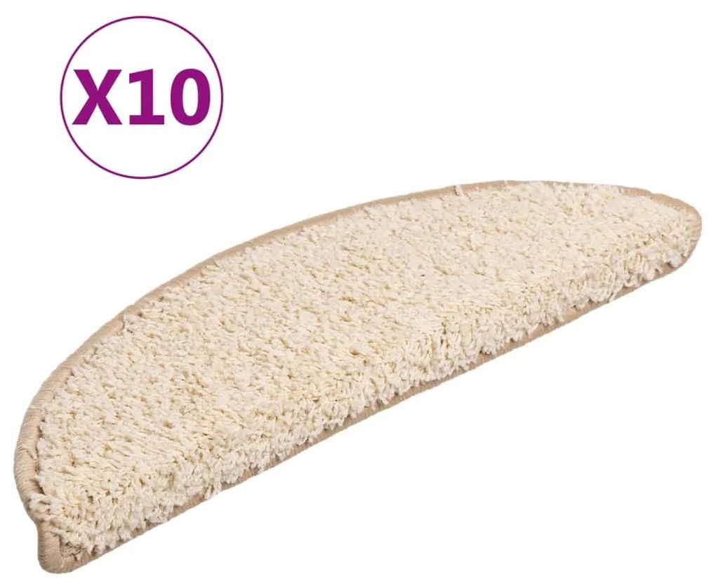 vidaXL Πατάκια Σκαλιών 10 τεμ. Κρεμ Ημίστρογγυλά 56x17x3 εκ.