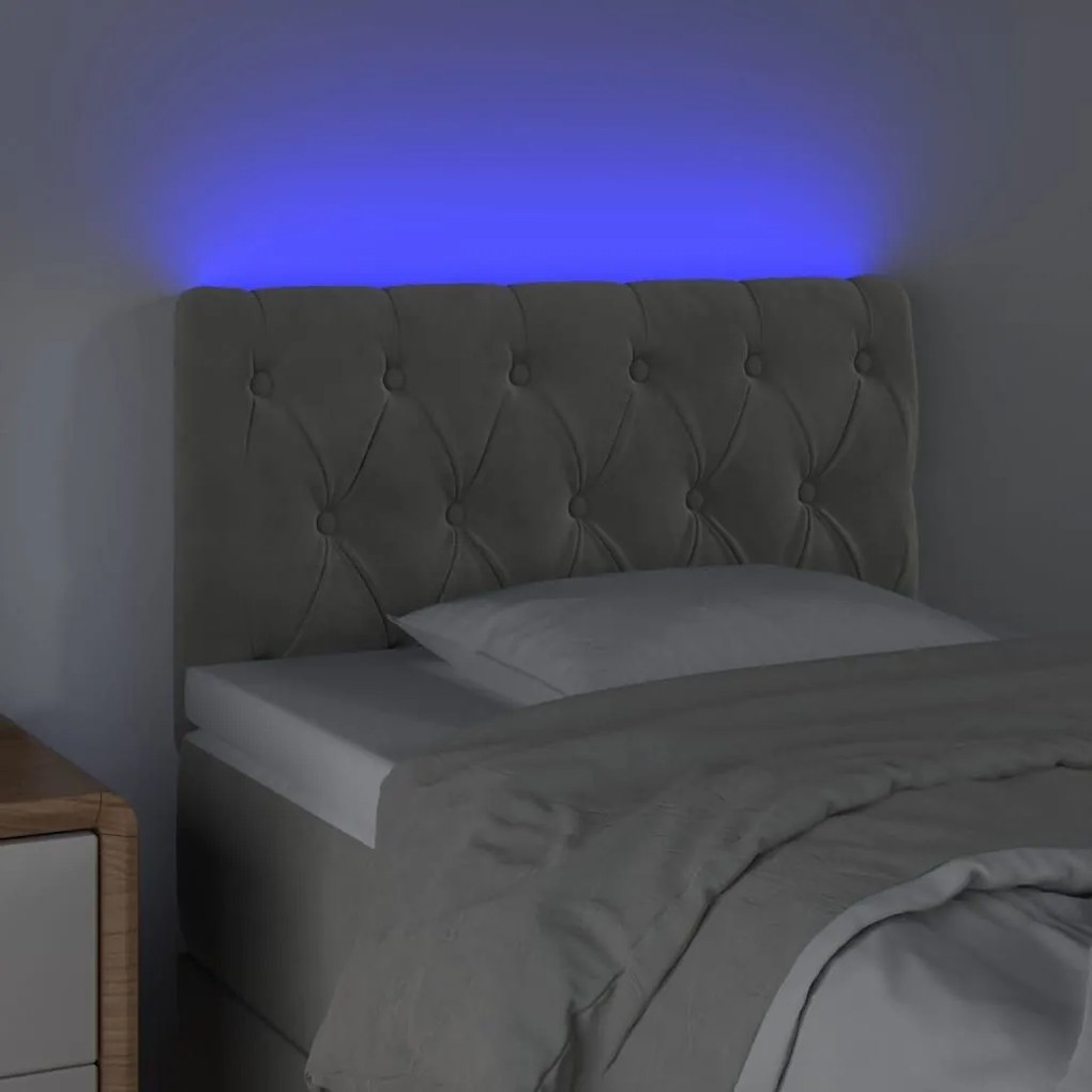 Κεφαλάρι Κρεβατιού LED Ανοιχτό Γκρι 80x7x78/88 εκ. Βελούδινο - Γκρι