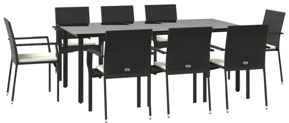 vidaXL Σετ Τραπεζαρίας Κήπου 9 τεμ Μαύρο από Συνθ. Ρατάν με Μαξιλάρια