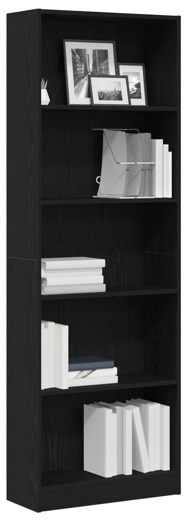 vidaXL Μαύρη Δρύινη Βιβλιοθήκη - 60x24x176 εκ