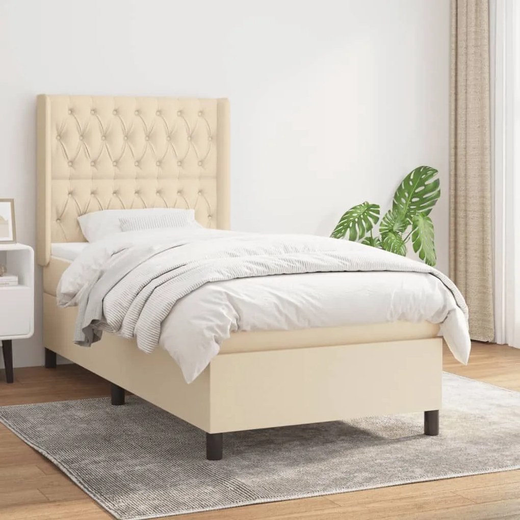 ΚΡΕΒΑΤΙ BOXSPRING ΜΕ ΣΤΡΩΜΑ ΚΡΕΜ 90X190 ΕΚ.ΥΦΑΣΜΑΤΙΝΟ 3131638