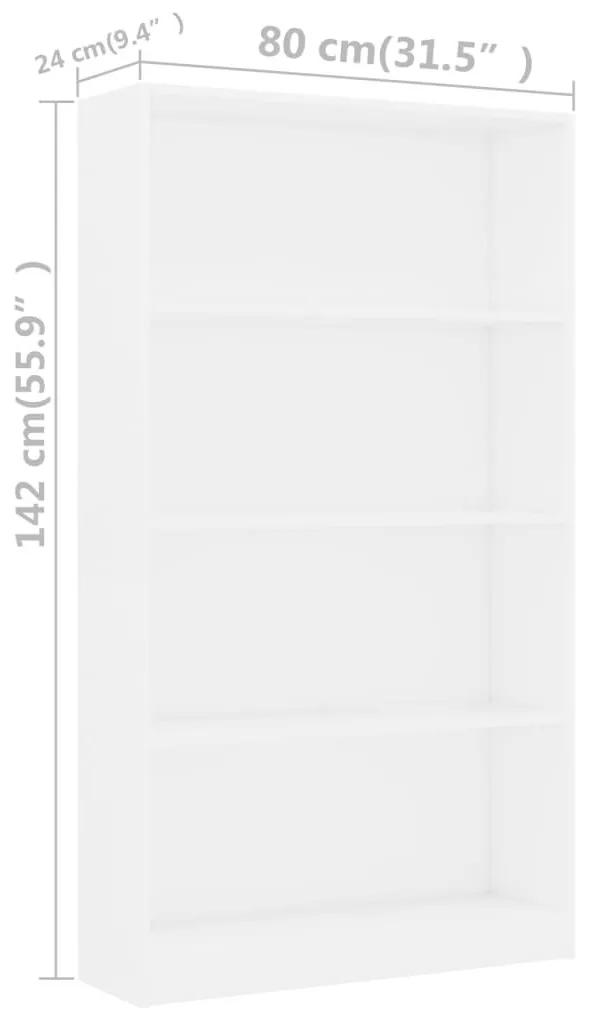 Βιβλιοθήκη με 4 Ράφια Λευκή 80 x 24 x 142 εκ. από Μοριοσανίδα - Λευκό