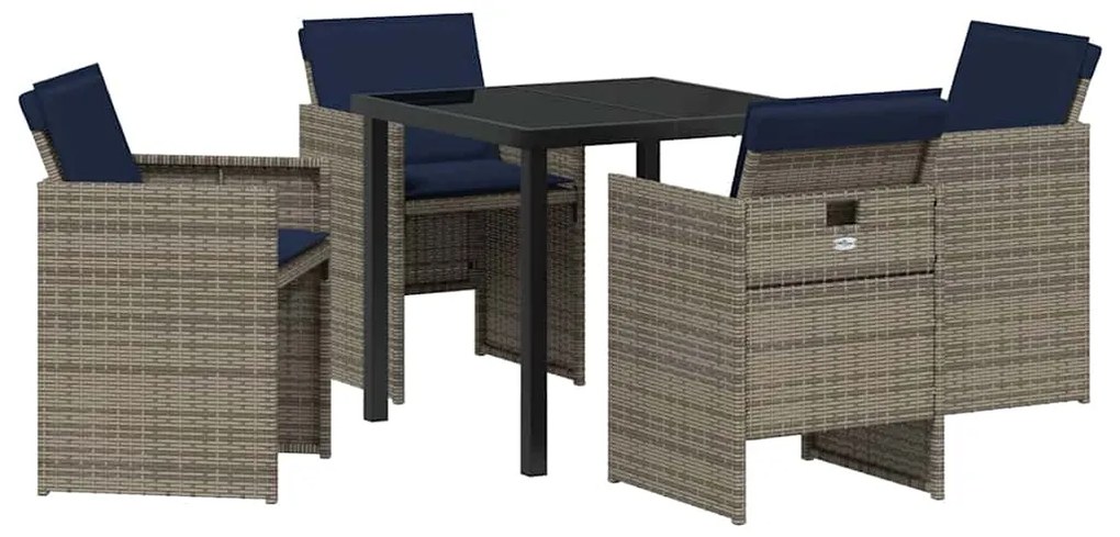 vidaXL Σέτ φαγητού για κήπο με μαξιλάρι 5 pcs Γκρι Πολυ ράταν
