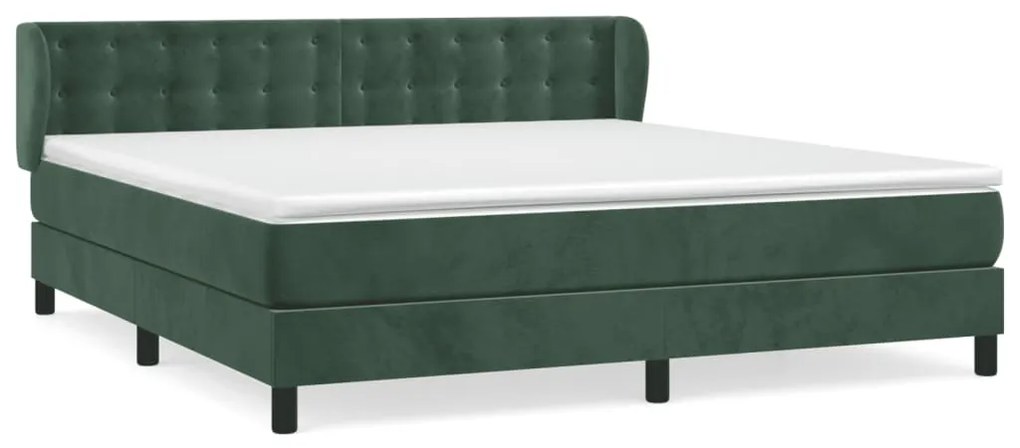 vidaXL Κρεβάτι Boxspring με Στρώμα Σκούρο Πράσινο 160x200εκ. Βελούδινο