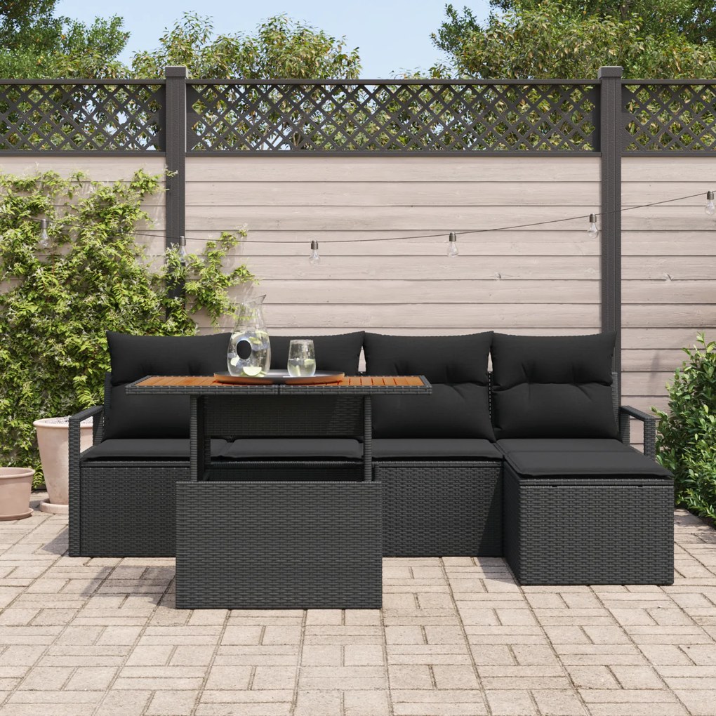 vidaXL Σετ Σαλονιού Κήπου με μαξιλάρι 6 pcs Μαύρο Κανονικό