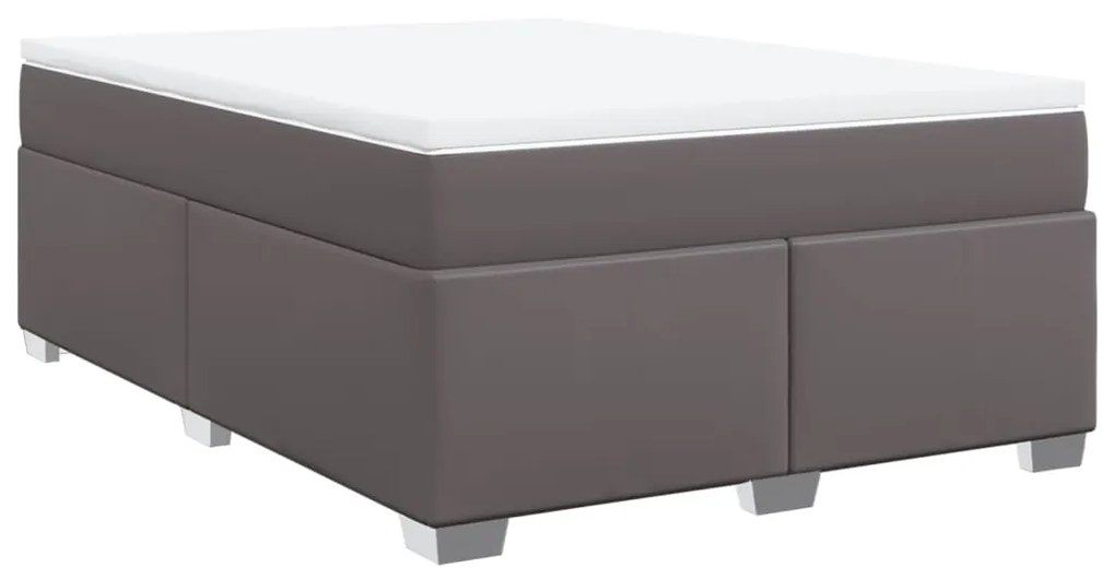 Κρεβάτι Boxspring με Στρώμα Γκρι 160x200εκ. από Συνθετικό Δέρμα - Γκρι