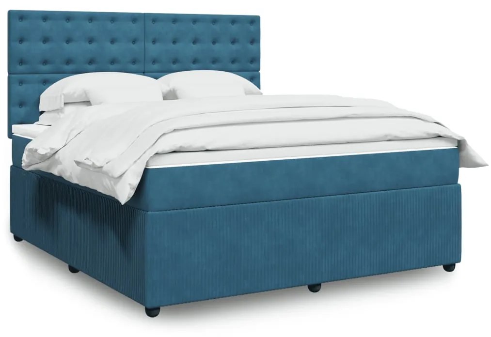 vidaXL Κρεβάτι Boxspring με Στρώμα Μπλε 180x200 εκ. Βελούδινο