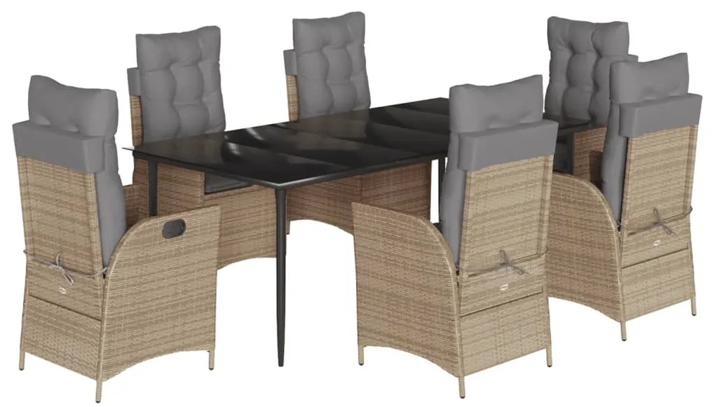 vidaXL Σετ Τραπεζαρίας Κήπου 7 τεμ. Μπεζ Συνθετικό Ρατάν με Μαξιλάρια