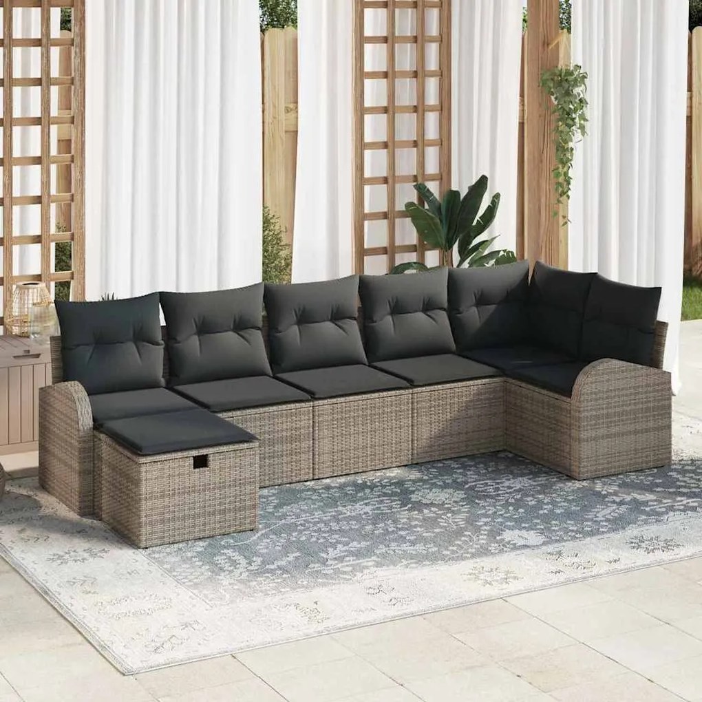 vidaXL Σετ Καναπέ Κήπου 7 pcs Γκρι 289 x 124 x 85 εκ. Πολυ ράταν