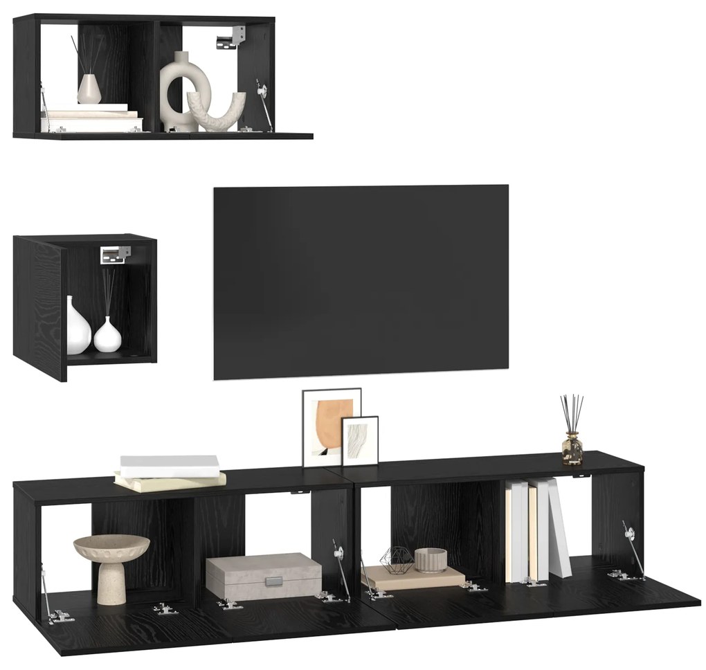 vidaXL Σετ TV Άλλο με αποθήκευση με πόρτα 4 pcs Μαύρη Δρυς 80 x 30 x 30 εκ.