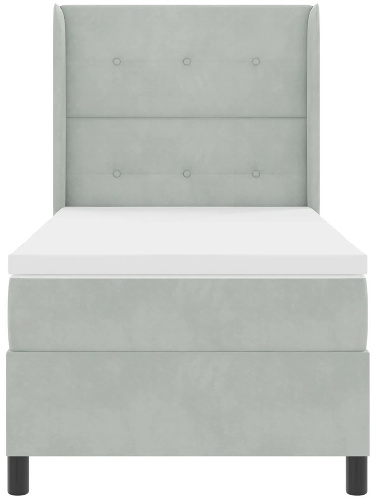 vidaXL Κρεβάτι Box Spring με Στρώμα Ανοιχτό Γκρι 90x190 εκ Βελούδο