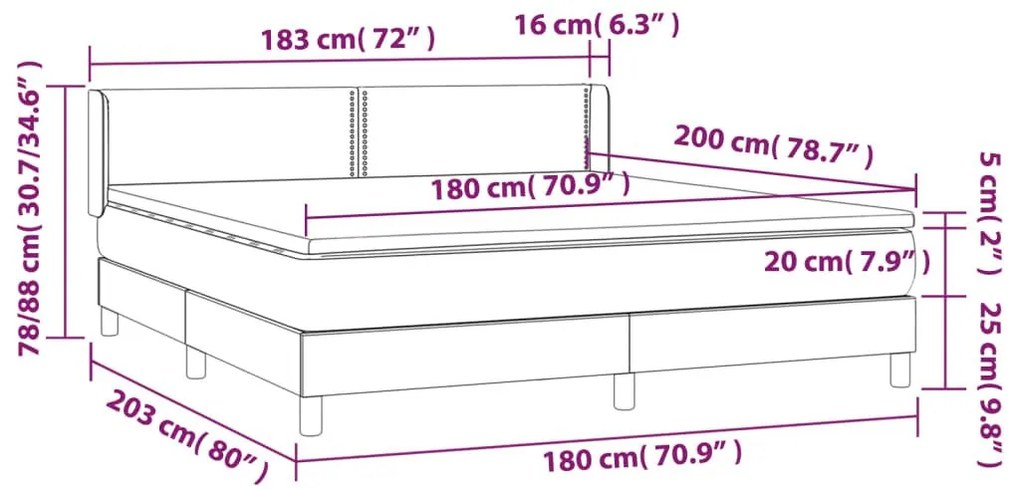 Κρεβάτι Boxspring με Στρώμα Μαύρο 180x200εκ.από Συνθετικό Δέρμα - Μαύρο