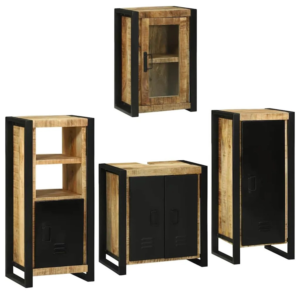 vidaXL Σετ Επίπλων Μπάνιου με ράφι 4 pcs Καφέ Στερεό ξύλο μάνγκο