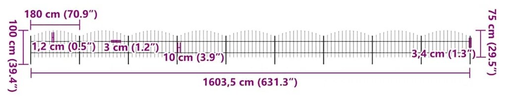 vidaXL Φράχτης Κήπου με Κορυφή Δόρυ από Ατσάλι 1603,5 x 100 εκ. Μαύρος