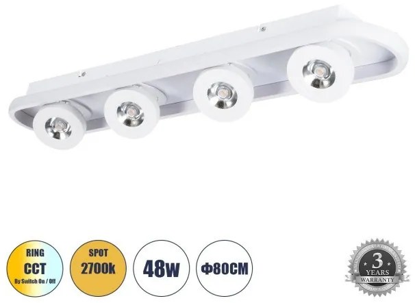 Φωτιστικό Οροφής LED CCT Κινούμενα Σποτ 48W Αλουμίνιο NESPO Globostar -61215-Λευκό 61215