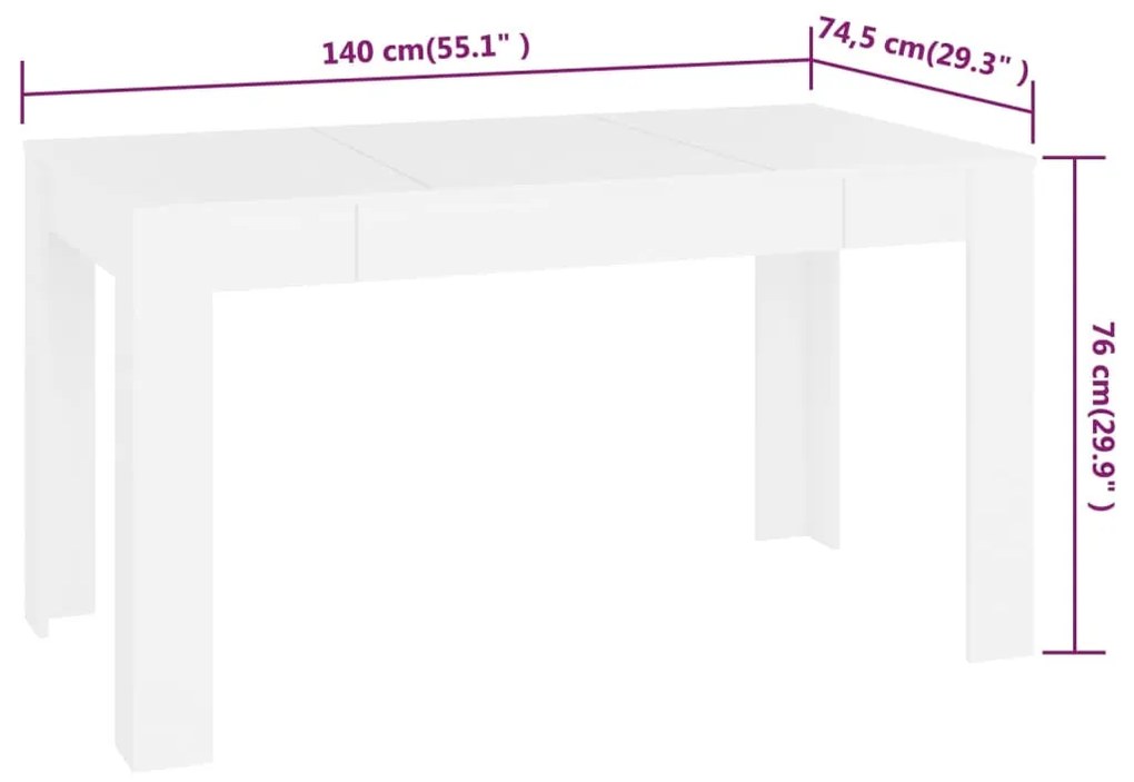 Τραπεζαρία Λευκή 140x74,5x76 εκ. από Επεξεργασμένο Ξύλο - Λευκό