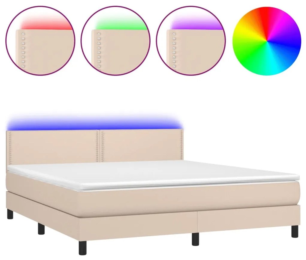 vidaXL Κρεβάτι Boxspring Στρώμα&amp;LED Καπουτσίνο 180x200 εκ. Συνθ. Δέρμα