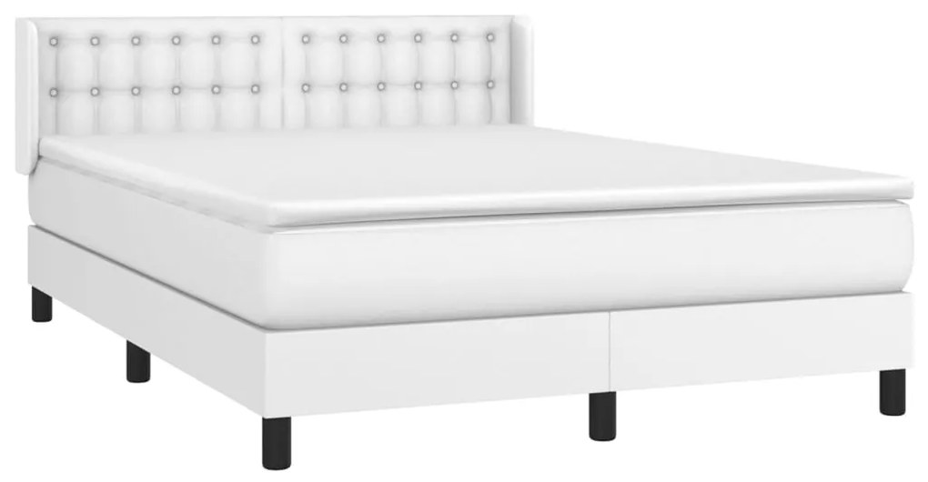 vidaXL Κρεβάτι Boxspring με Στρώμα Λευκό 140x190εκ.από Συνθετικό Δέρμα