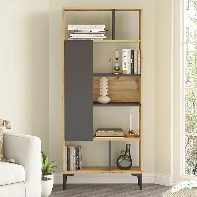 ΒΙΒΛΙΟΘΗΚΗ NEVILLE PAKOWORLD ΦΥΣΙΚΟ-ΑΝΘΡΑΚΙ 72X25X163.3ΕΚ
